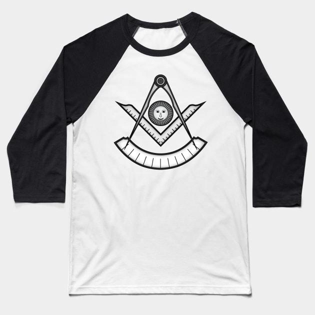 Compass, sun and protractor - Masonic symbol of Past Master for Blue Lodge Freemasonry Baseball T-Shirt by NxtArt